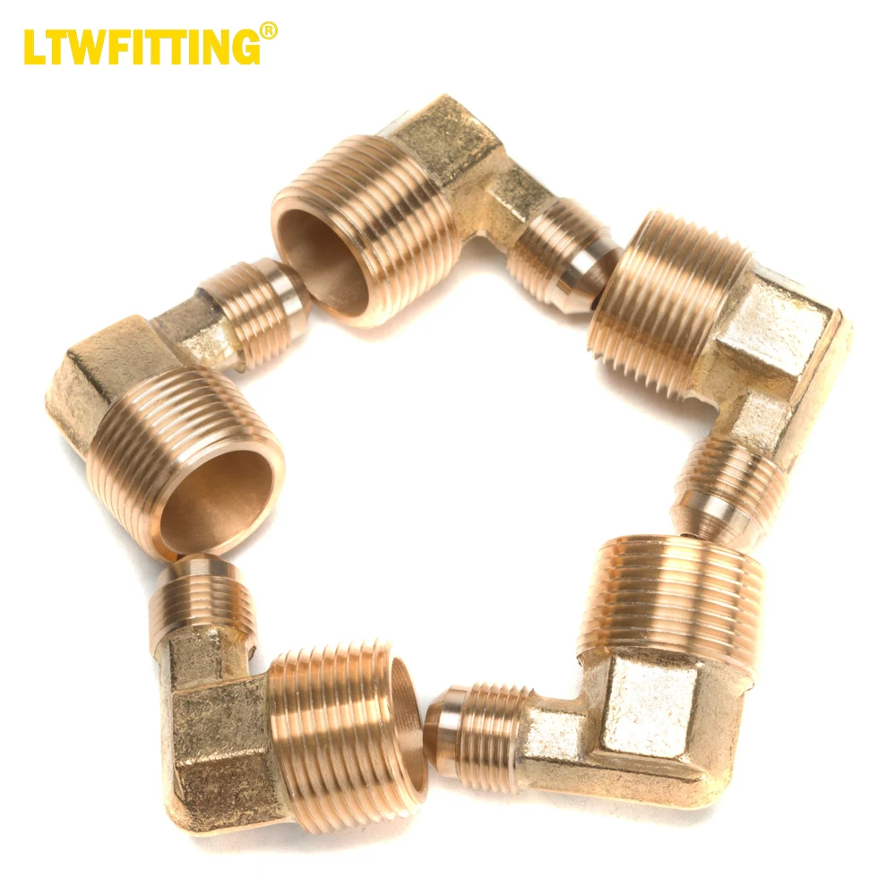 

LTWFITTING Brass Flare 3/8" OD x 3/4" Male NPT 90 Degree Elbow Tube Fitting (pack of 5)