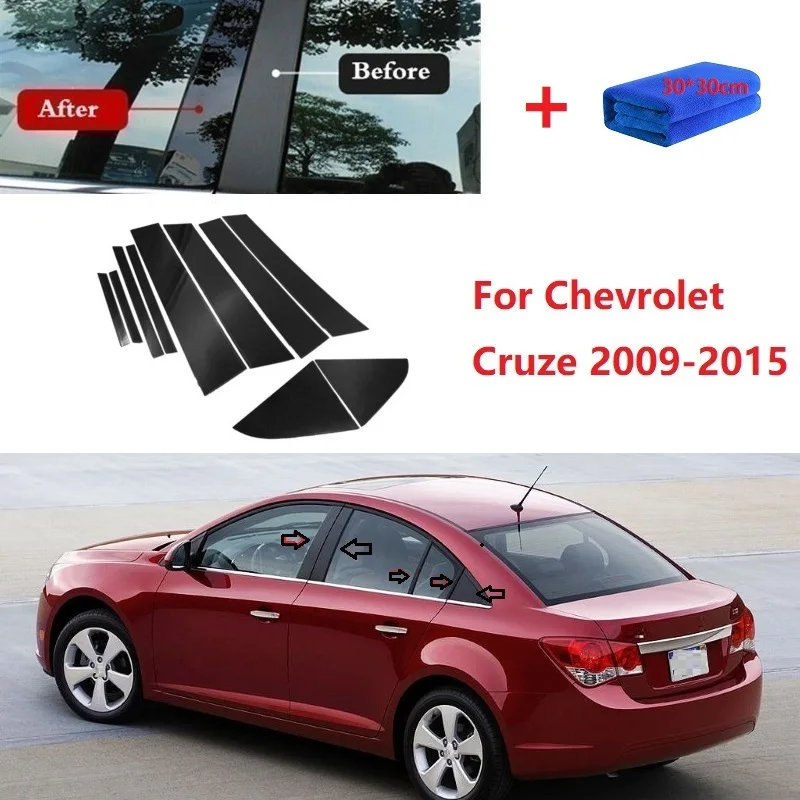 10PCS Polished Pillar Posts Fit Chevrolet Cruze 2009-2015 Window Trim Cover BC Column Sticker car stickers,car window stickers,car window trim stickers