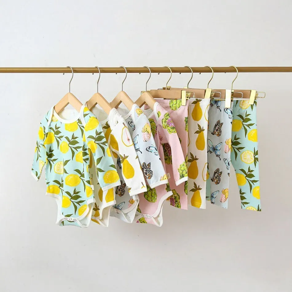 Baby Wrap Clothes Ins Nordic new Romper Infant Boy Girl Cotton Printed Long-Sleeved Trousers Spring Autumn Two-Piece Set
