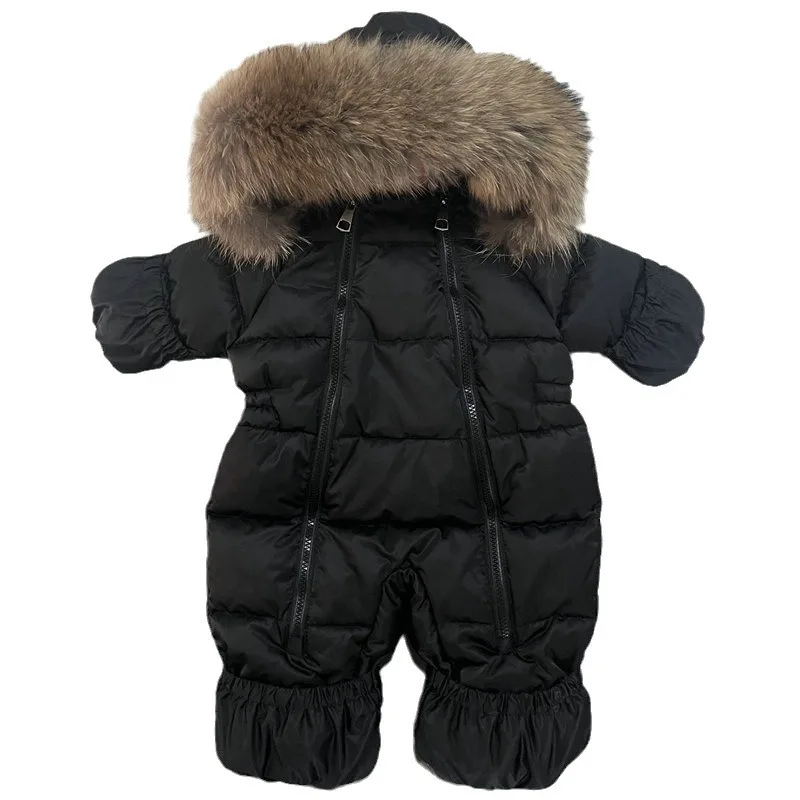 Children's Fleece-lined Thickened Cotton-Padded Hooded Boys and Girls Skiing Jumpsuit