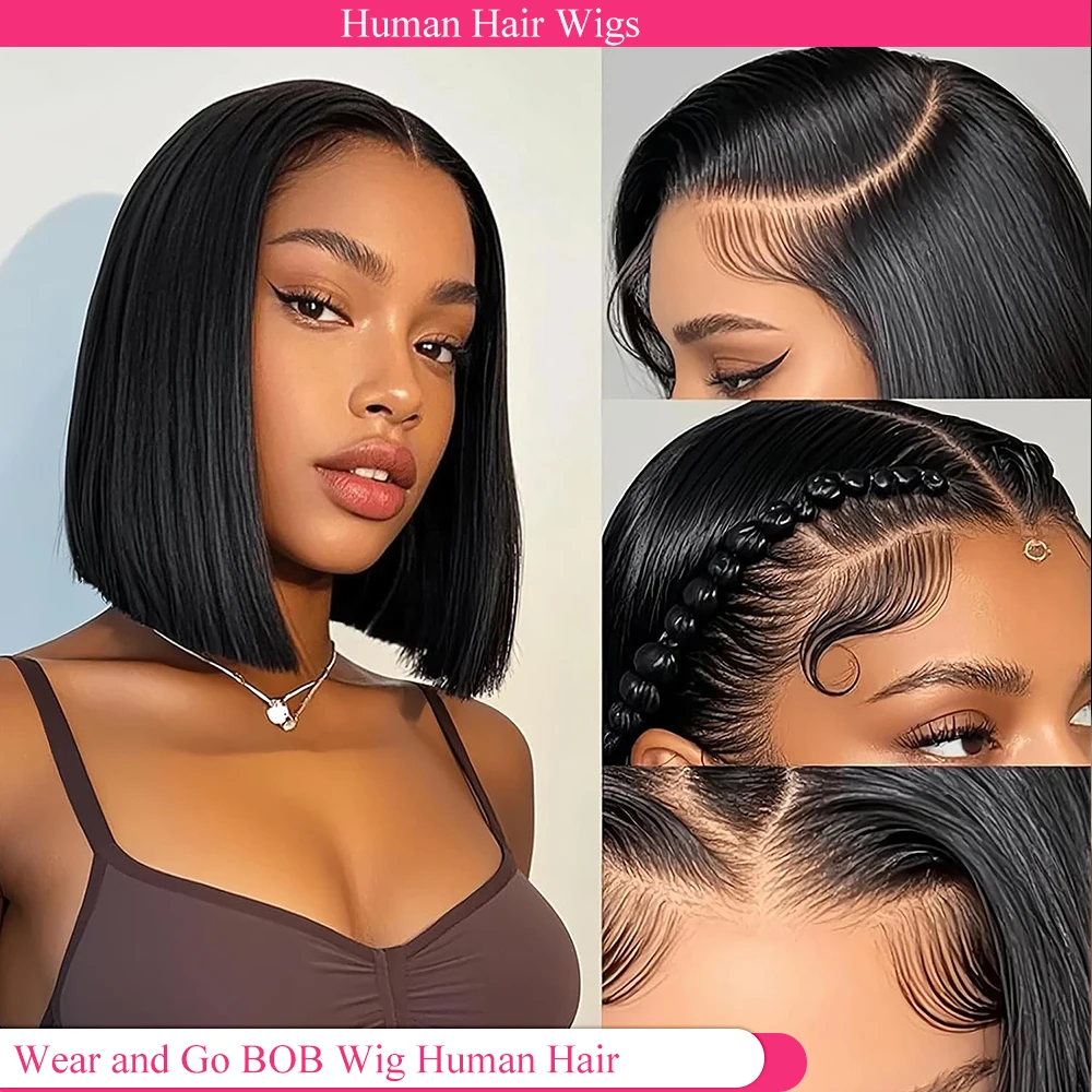 Short Bob Wigs Human Hair 13x4 HD Transparent Lace Front Wigs Human Hair Pre Plucked 250% Density Short Glueless Straight Wigs