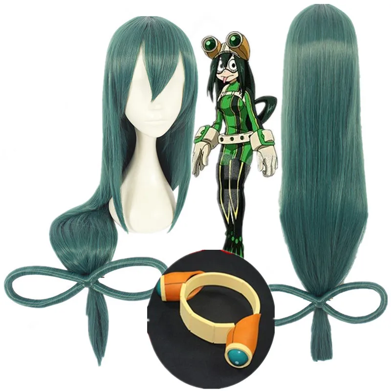 

My Hero Academia Baku no Hero Asui Tsuyu Wig Dark Green 100cm Long Straight Cosplay Wigs + Wig Cap cosplay glasses accessories