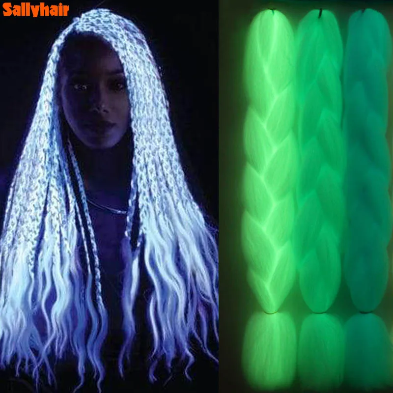 

SallyHair 24inch Luminous Jumbo Synthetic Braiding Hair Braids Shining hair In The Darkness Glowing Braiding Hair 100g