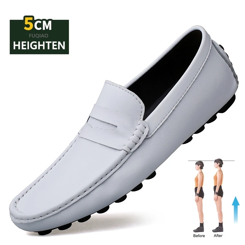 남성용 5cm 높이 증가 신발 엘리베이터 스니커즈 스플릿 가죽 캐주얼 드라이버 로퍼 편안한 패션 리프트 신발