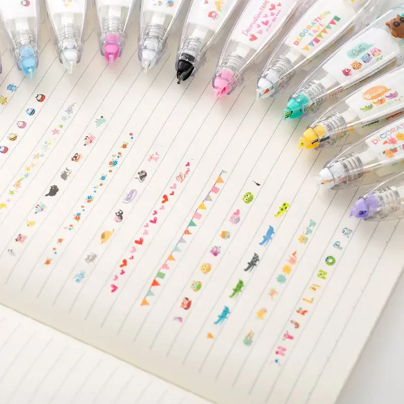 1Pcs Plastic Cute Animal Press Type Cartoon Correction Tape Stickers Office Supplies Press Type Kawaii Tape Decorative