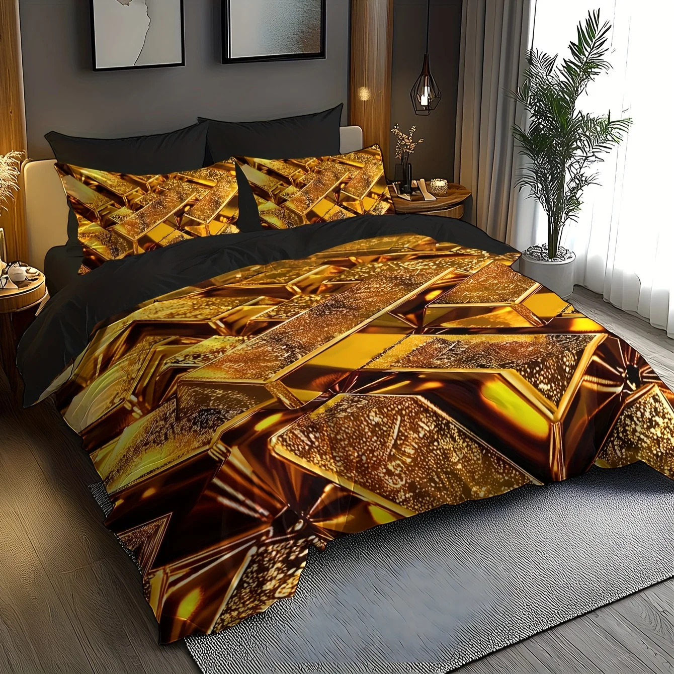 2/3Pcs Geometric Pattern 3D Brushed Duvet Cover Set, Ultra Soft Light Beige Digital Print Bedding with Pillowcases, Double Size