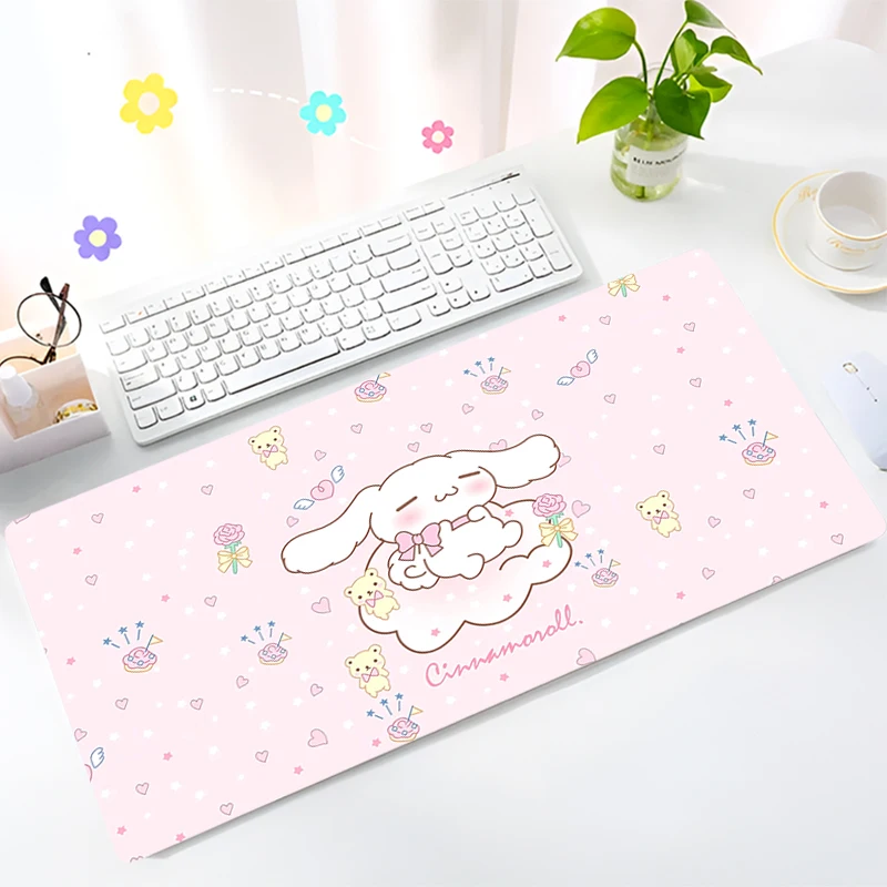 Alfombrilla de ratón azul bonita Cinnamoroll para ordenador portátil Kawaii Bowknot Anime alfombrilla de escritorio extendida XXL alfombrilla de ratón para juegos PC Gamer gabinete teclado alfombra