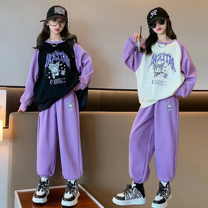

Anime Sanrios Autumn Casual Sweatshirt Trousers 2Pcs Set Y2K Kuromi Sweat Pants Style High-Quality Kids Clothing Christmas Gift