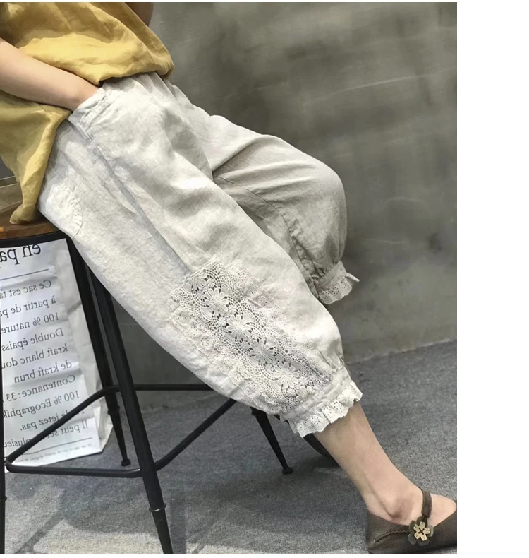 ladies cropped trousers Women Summer Linen Lace Patchwork Solid Color Harem Pants Ladies Vintage Flax Harem Trousers Female 2022 Pants RV523 plaid pants