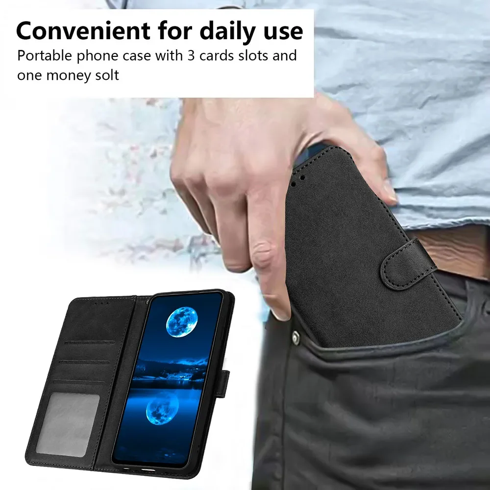 Leather Flip Wallet Case with Card Slots and Stand, Protective Phone Cover