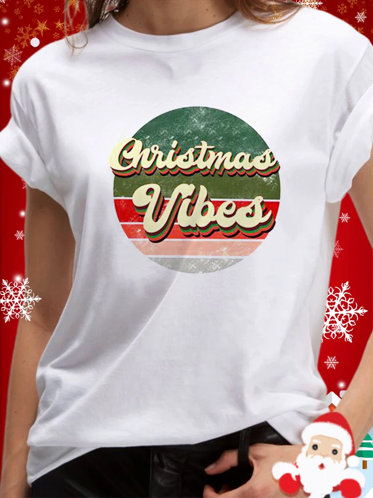 

Christmas New Year Harajuku 2022 Women T-Shirt Funny Cute Elk Printing T-Shirt for Women Christmas Style T-Shirts Autum Tops for