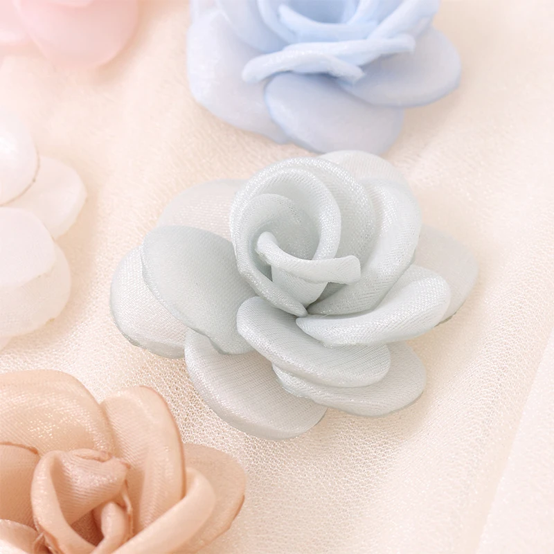 Elegant White Chiffon Camellia Rose Fabric Flowers - Set of 8