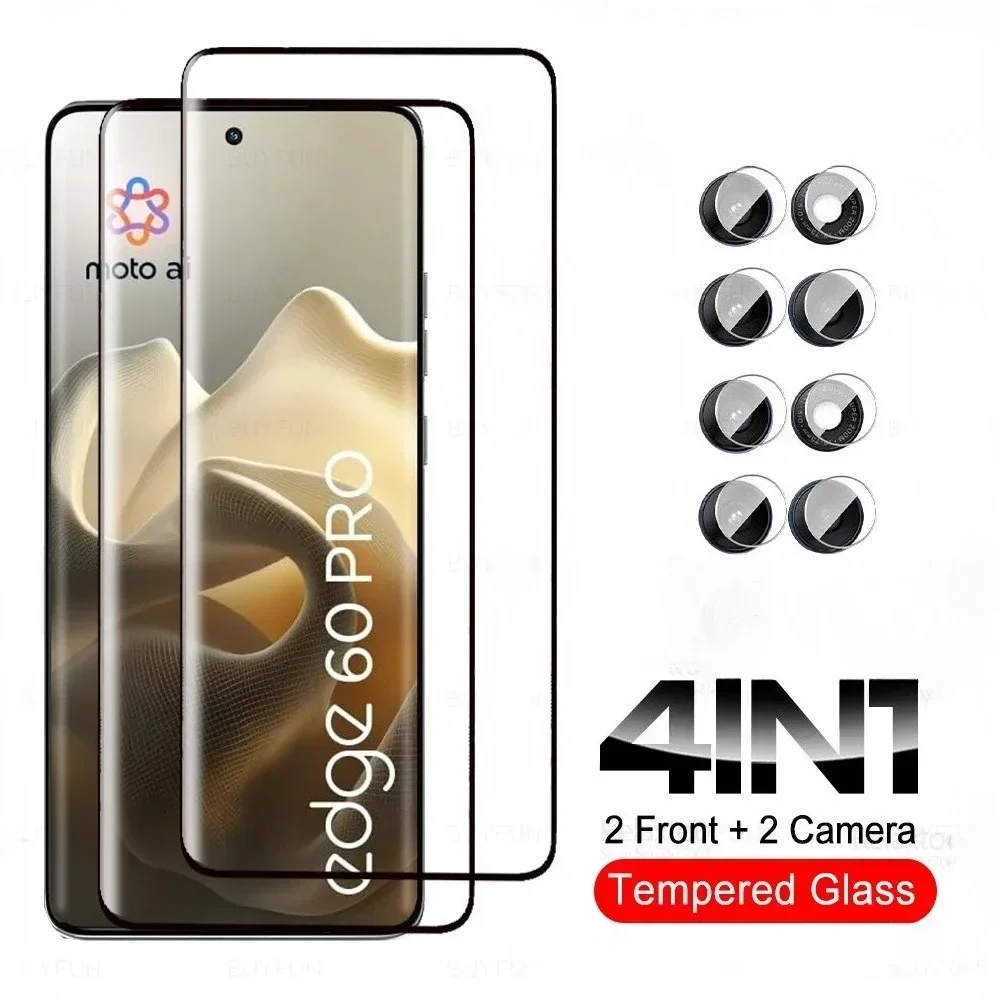 4-in-1 9D Curved Full Cover Tempered Glass Screen Protector with Lens Film