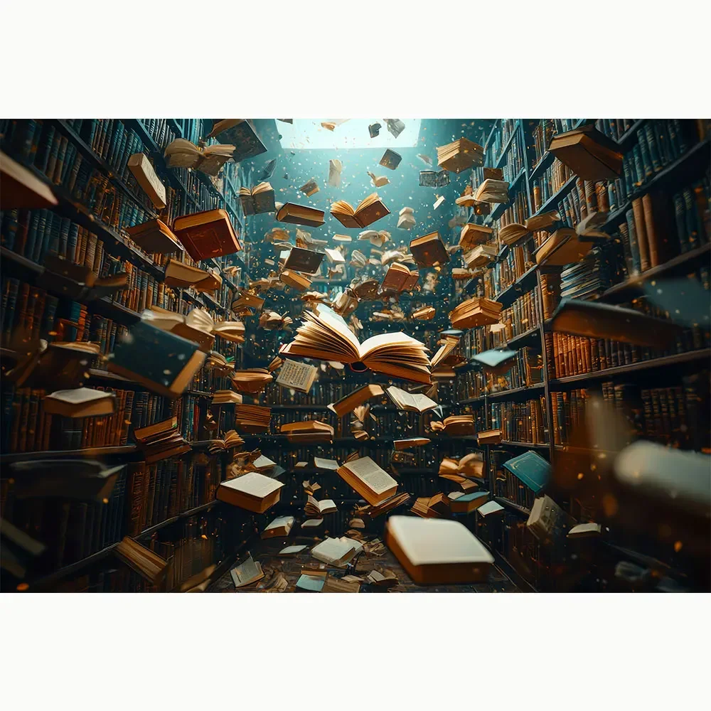VIKAMA Retro Europäische Magische Akademie Bücherregal Fotografie-Hintergrund Kinder Jungen Geburtstagsparty Bibliothek Magische Akademie Banner – Detail 6