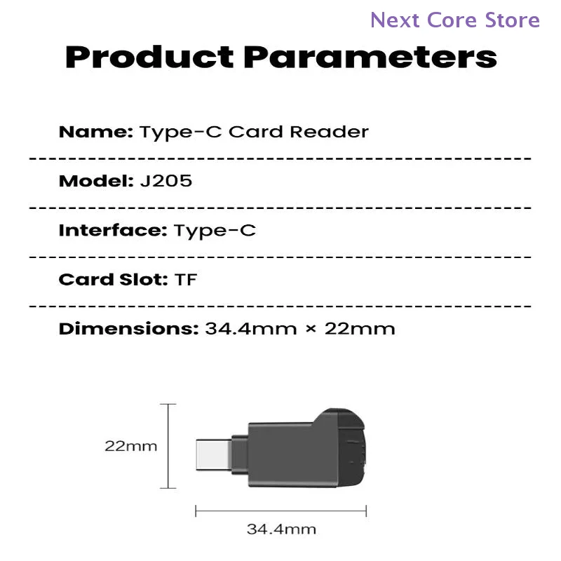 미니 USB C 2.0 타입-C 2.0 TF 카드 리더기 메모리 스틱용 외부 저장소 스트레치 블랙