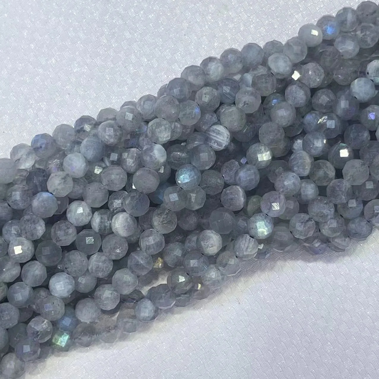 100% Pure Natural Labradorite Moonstone Stone Round Faceted Grey Spectrolite Gem Loose Bead Bracelet For DIY Handmade Jewelry
