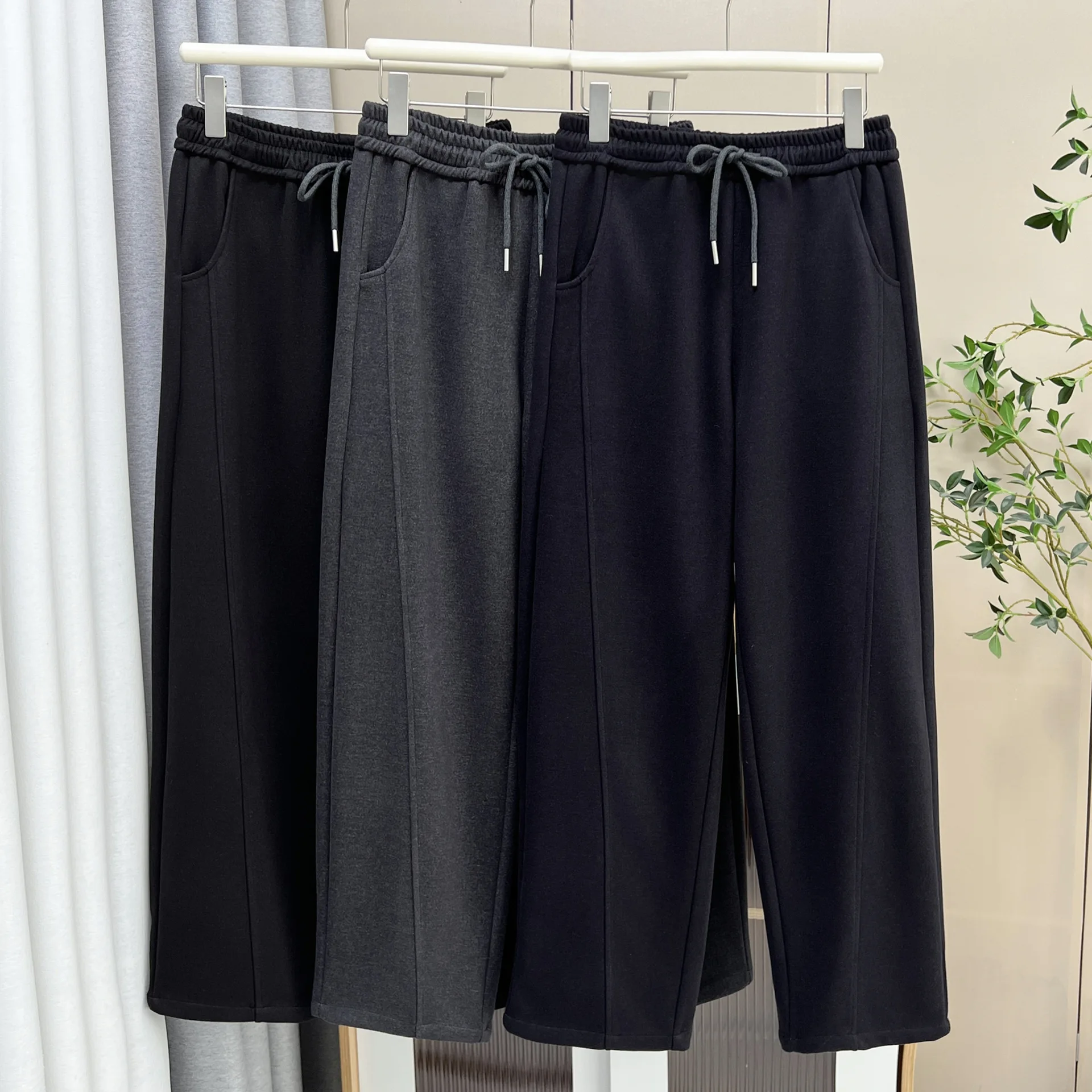 XXXXL Fashion Plus Size Women's Straight Pants New Autumn And Winter Thickened Wide Leg Casual Trousers 022