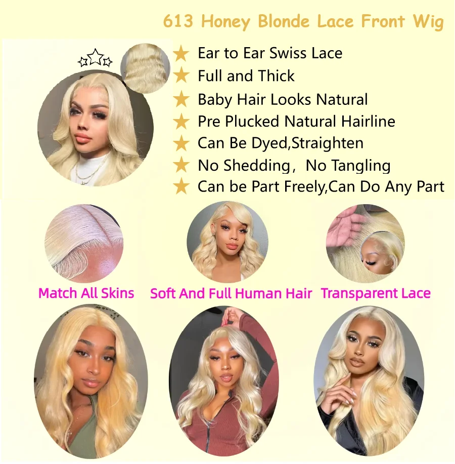 613 Honey Blonde Body Wave Wigs 200 Density 13x6 40inch HD Lace Frontal Wigs for Women 5