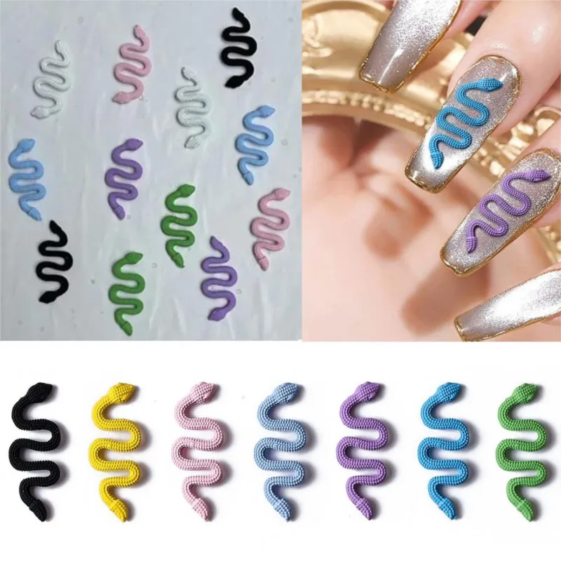 

10Pcs/Lot Retro Alloy Snake Nail Charms Spray Paint 3D Metal Alloy Snake Nail Jewelry Charms 9*20mm Colorful Nail Art Decoration