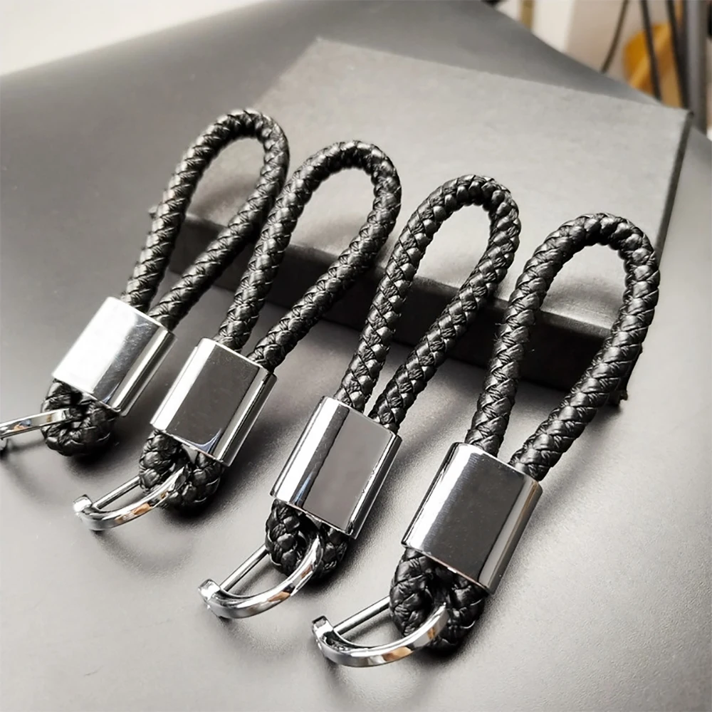 Premium Braided Metal Leather Keychain - Elegant Car Key Holder and Gift