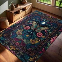 Dark Floral Victorian Rug Wildflower Gothic Rustic Carpet Witchy Room Academia Doormat for Cottagecore Victorian Goth Boho Decor 1