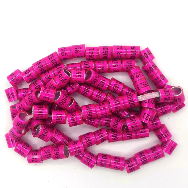 50Pcs 2024 8mm Pigeon Foot Ring Aluminum Plastic Material Bird Foot Ring with Numbers Multicolor Optional Bird Supplies