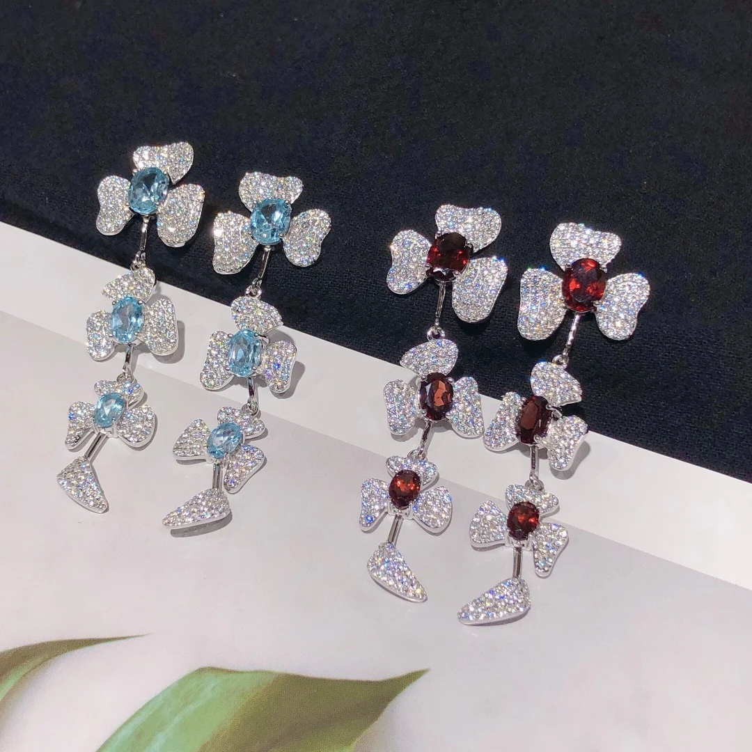 

Серьги-подвески женские из серебра 925 пробы с топазом и гранатом