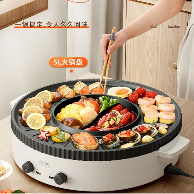 Bbq Electric Hot Pot Barbecue Divided Korea Plate Double Chinese Hot Pot  Vegetable Round Big Kitchen Fondue Chinoise Cookware - AliExpress