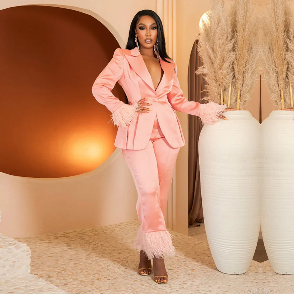 Office Lady Womens 2 Piece Outfit Set Button Long Sleeves Suits Fall Winter Fashion Temperament High-waist Straight Pants Sets