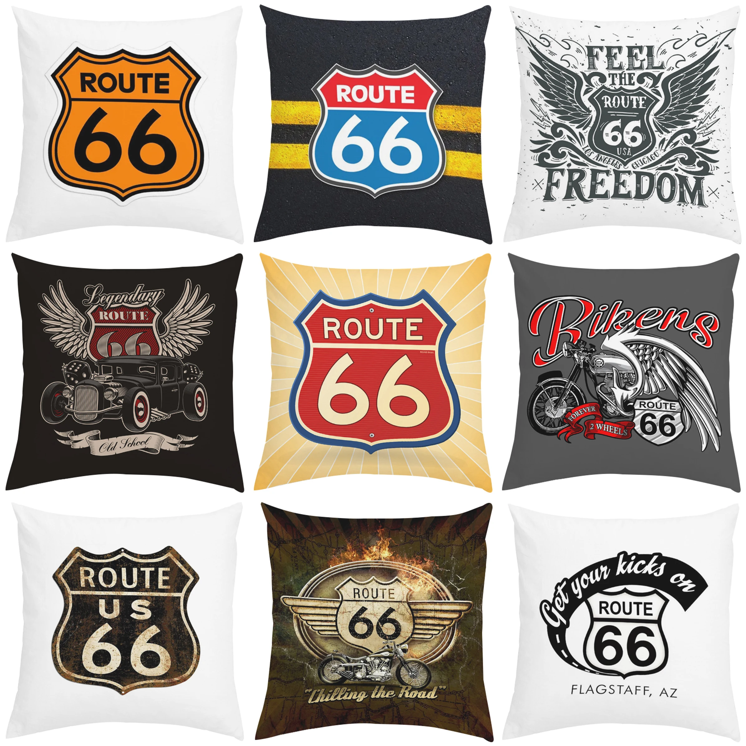 

40x40Cushion Cover Route 66 Short Plush Double sided Printed Sofa Square Cushion Cover Car Decoration Bed Sleeping Pillow Cover