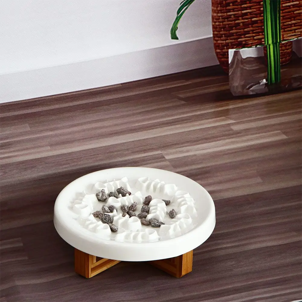 

Bloat Stop Healthy Against Indigestion Anti-Gulping Ceramic Wooden Slow Feeder Dog Puzzle Feeder Dish Cat Bowl