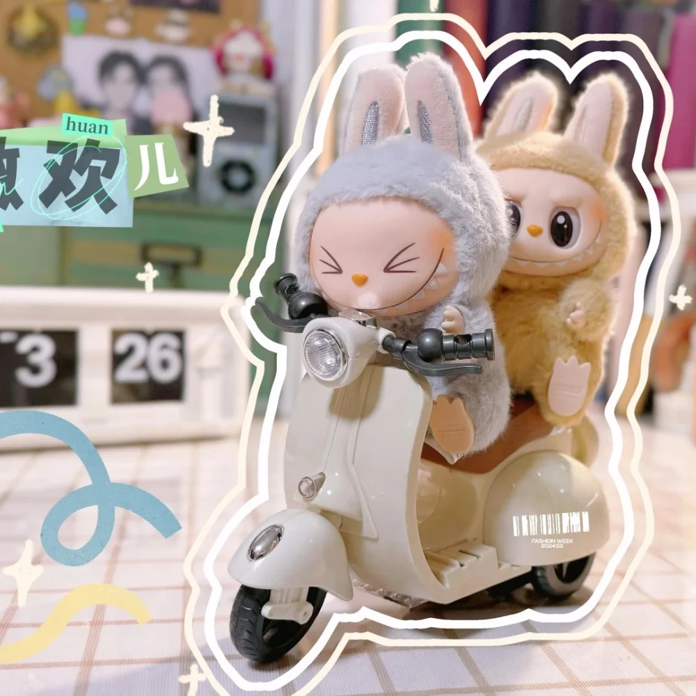 For 17cm Labubu V1 V2 Doll Trendy 360 Degree Rotating Motorcycle