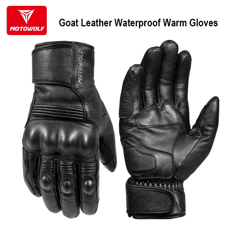 Real leather motorcycle gloves waterproof windproof winter warm summer breathable touch operate