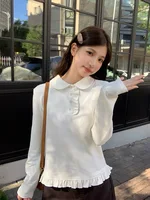 Sweet Spring Autumn Korean Sle Loose Fit White Blouse Women's Faion High Waist Long Sve Layering irt Casual Commute