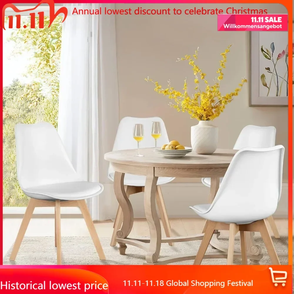 Dining Chairs Set of 4 dining chair Mid-Century Modern Dinning Chairs, Living Room Bedroom Outdoor Lounge Chair PU Leather Cushion