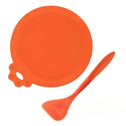Reusable Silicone Pet Food Can Covers with Spoon - Set of 2 (Orange)