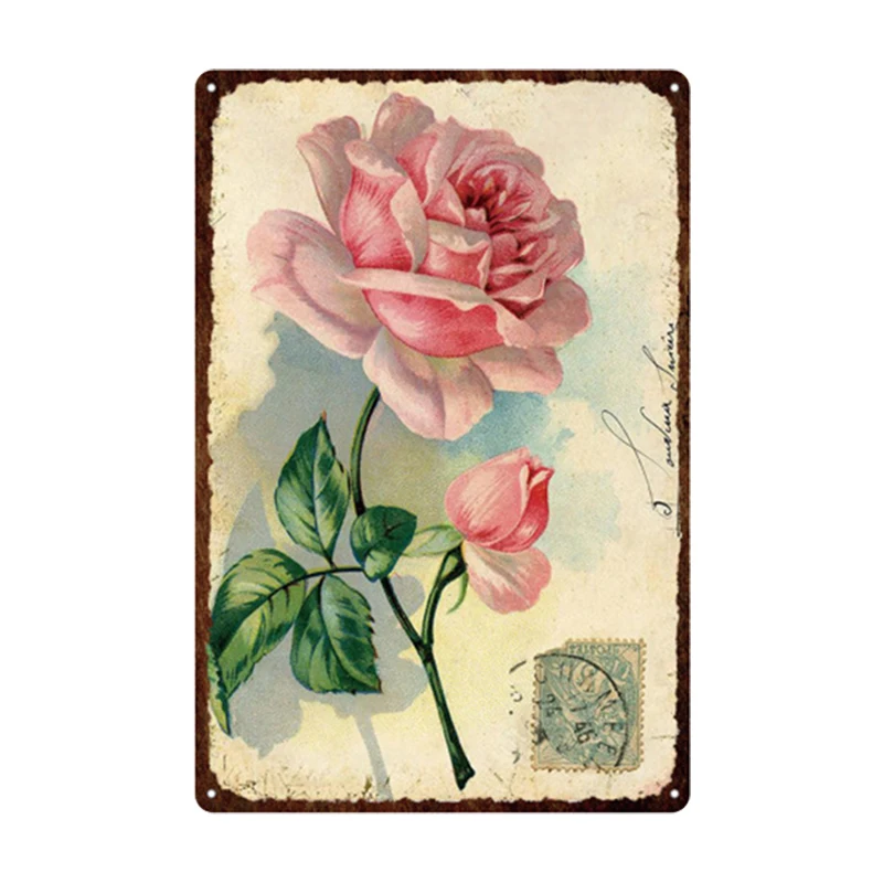 

Pastoral Style Flower Plaque Metal Tin Sign Lavender Rose Retro Plates Poster for Living Room Home Garden Wall Decor 20x30cm 1