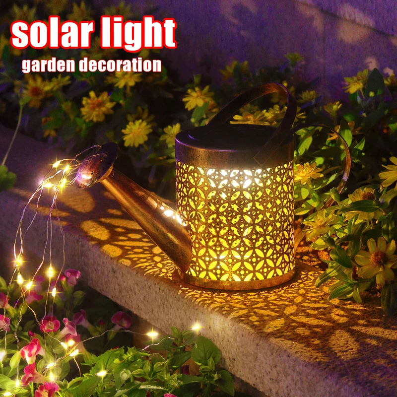 

Solar Watering Can Light Hanging Kettle Lantern Light Waterproof Garden Decor Metal Retro Lamp for Outdoor Table Patio Lawn YarD