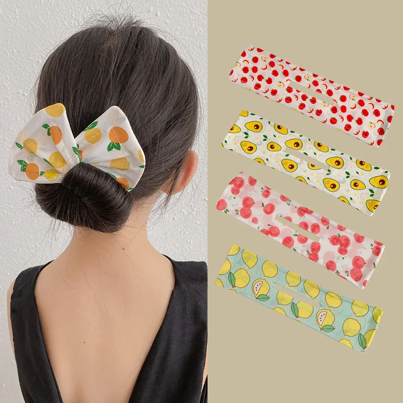 

Fashion Children Deft Bun Maker Summer Fruit Print Bow DIY Head Band Hair Styling Tool Braider Hair Twist Girls Ponytail Holder