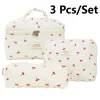3 PCS/Set Women Quilted Makeup Bag Cherry Pattern Cosmetic Handbag with Clutch Bag & Pen Case Large Capacity Travel Storage Bags 2