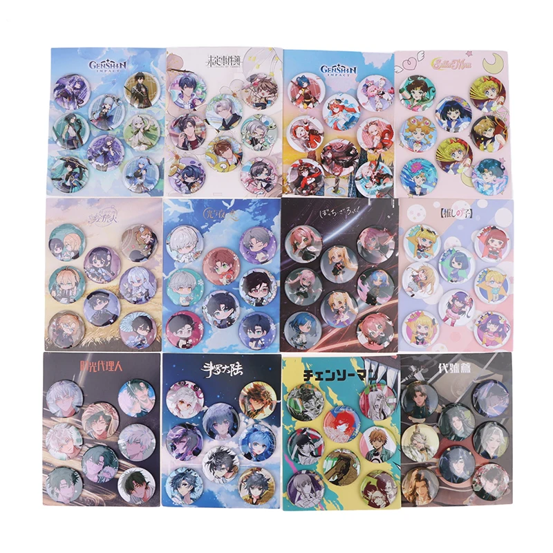 

8 Pcs/Set Anime Tinning Tinplate Brooch Sanrio Backpack Badge Souvenir Clothing Gift For Friends