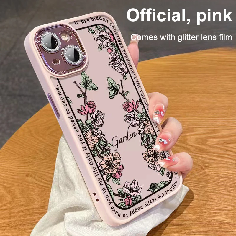 

Прозрачный чехол для телефона с цветочным рисунком для iPhone 14 13 12 11Pro Max 14Plus с блестящей пленкой для объектива полноразмерный чехол