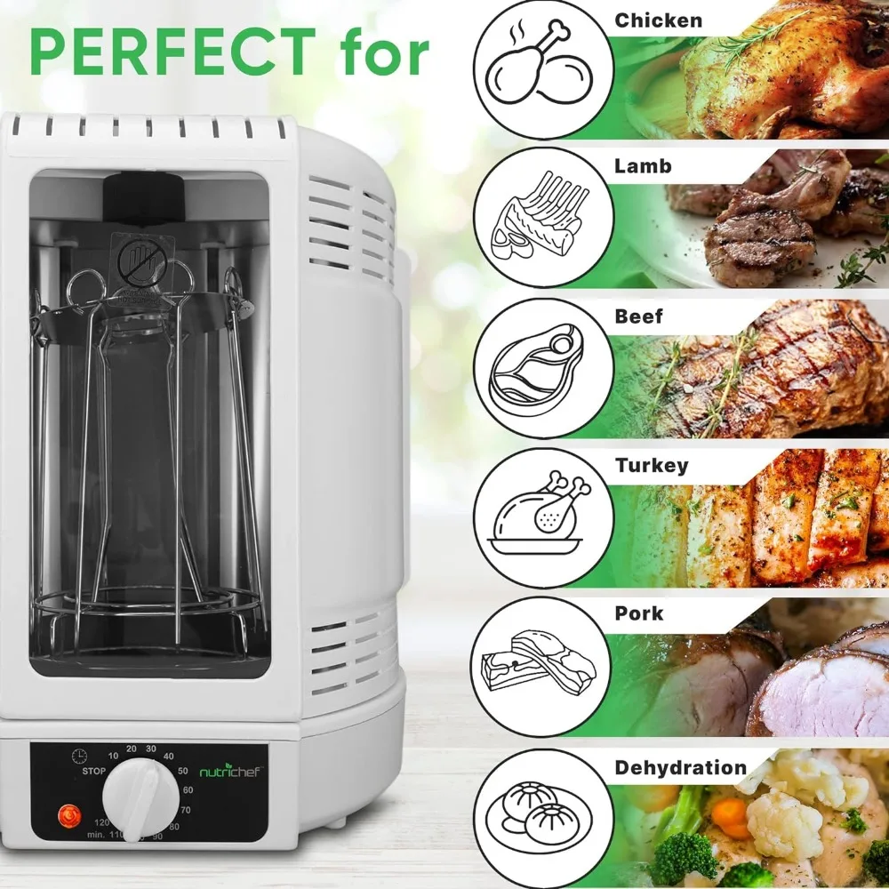 Vertical Rotisserie Oven Roaster - Rotating Shawarma/Kebab Machine with Skewer and Rack, Basket Tower, Roasting Rack 5