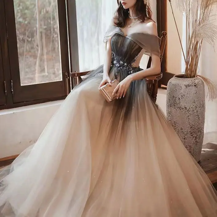 Elegant Strapless Prom Dresses A-Line Starry Brilliant Appliques Sexy Off The Shoulder Backless Bandage Banquet Party Host Gowns