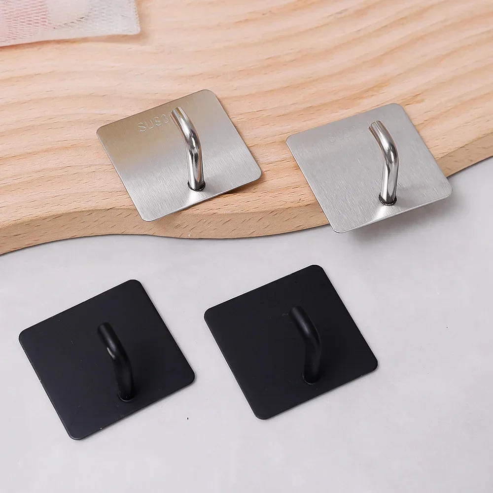 Self Adhesive Hooks 10/1PCS Stainless Steel Wall Mounted Waterproof Strong Adhesive Stickers Bedroom Kitchen Bathroom Home Storage Hangers