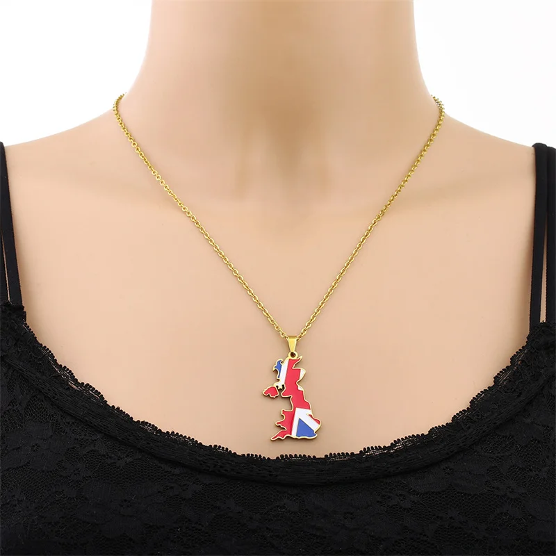 

Europe and America Stainless Steel United Kingdom Of Great Britain and Northern Ireland Map Necklace
