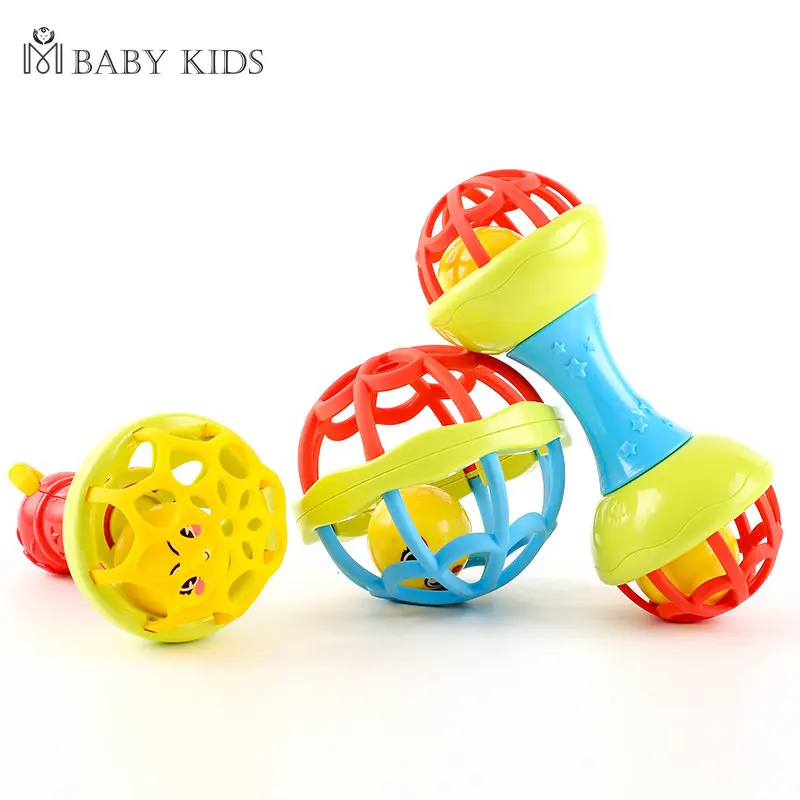 Baby Rattles Toy Soft Rubber Baby Hand Bell Rattles Fitness Grasping Ball Cartoon Children's Exercise Toys Early Education Toys