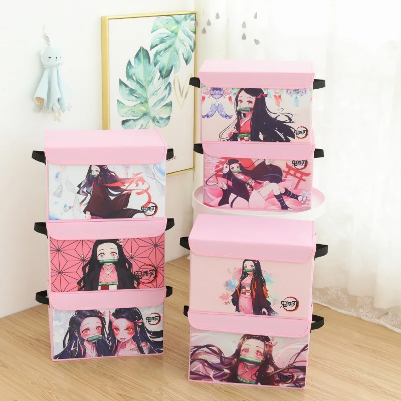 

Anime Kimetsu no Yaiba Kamado Nezuko Folding Storage Box Foldable Bins For Kids Toys Organizer With Lids Drop Ship