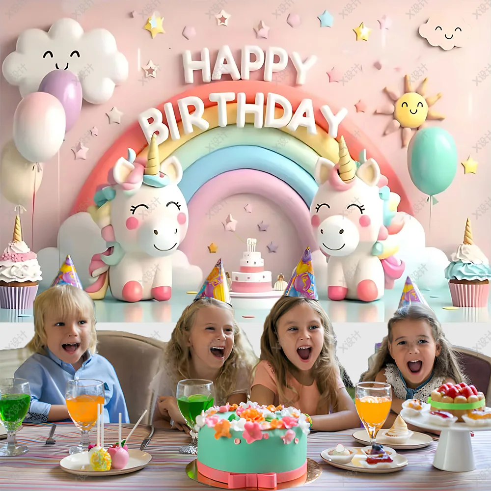 3D Cute Unicorn Background Girl Birthday Party Cake Table Pink Decoration Supplies Banner Baby Shower Gifts Photo Studio Props party supplies birthday backdrop party decoration party backdrop curtain photography props photo booth props