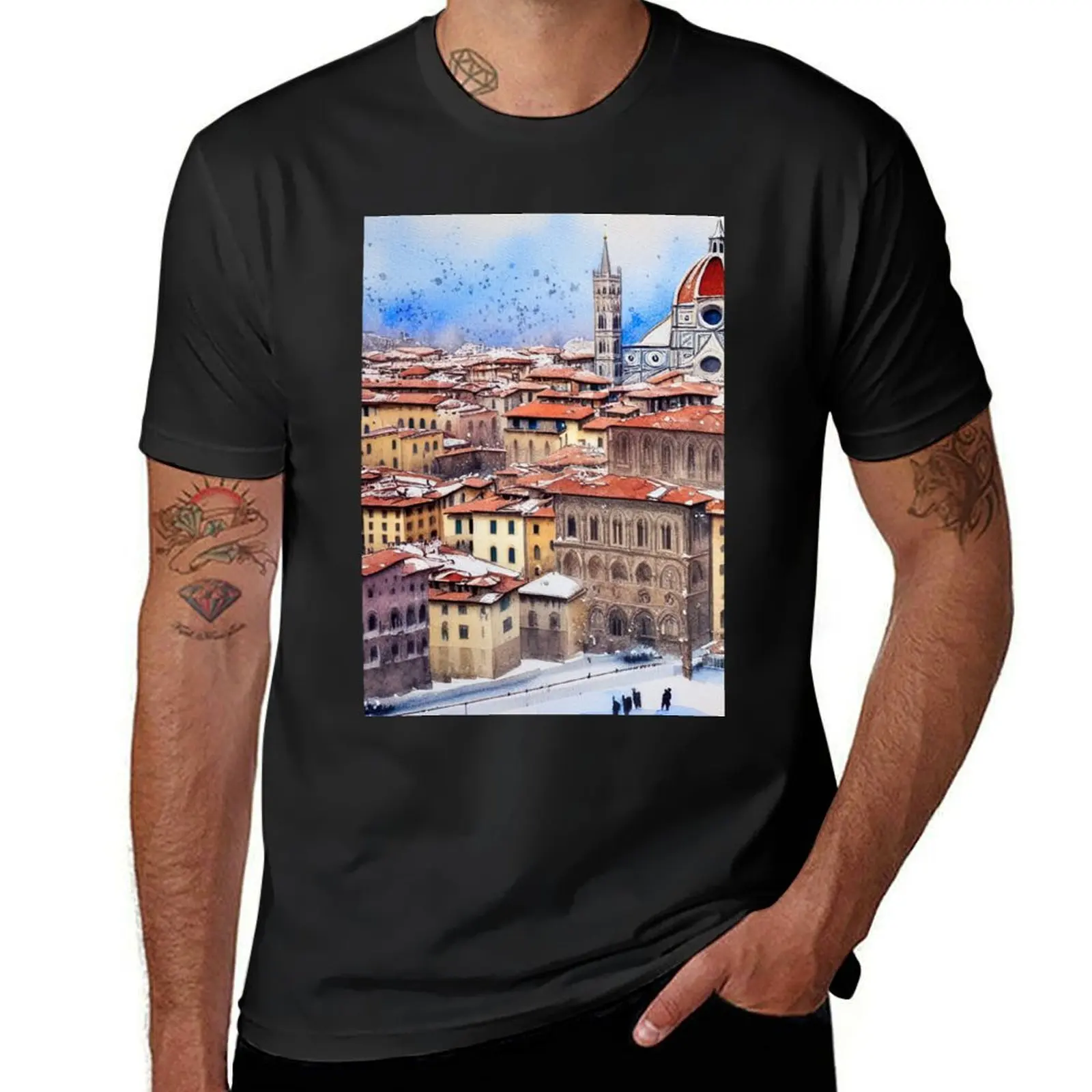 

Florence, Winter scene T-Shirt heavyweights funnys men clothes